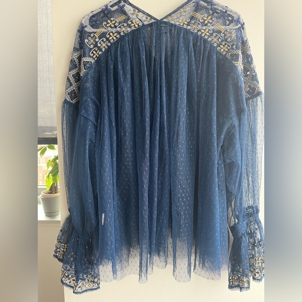 Free People Joyride Lace Embroidered long sleeve top sheer blouse - Picture 6 of 15